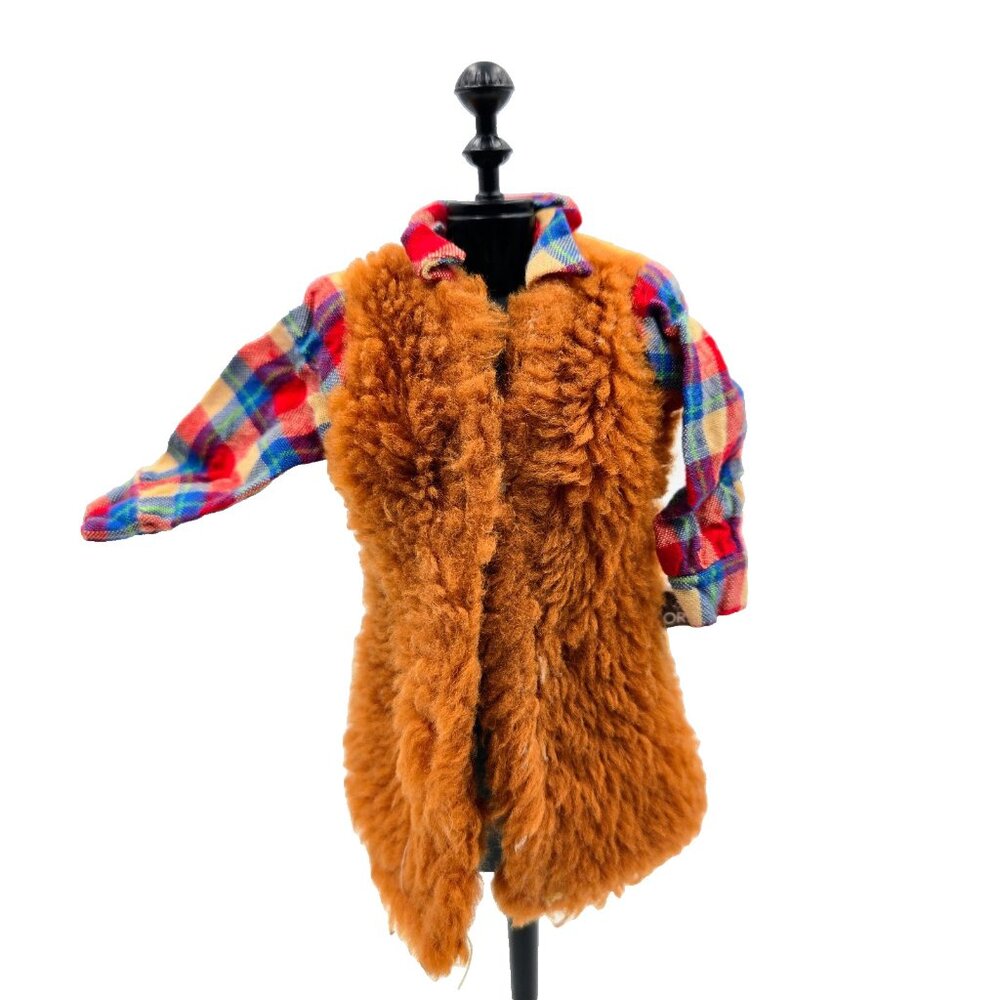 Vintage 1981 Mego Jordache Doll Jacket Barbie Fashion Doll Brown Faux Fur Plaid